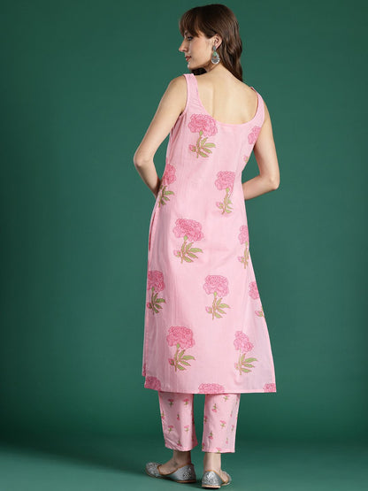 Floral Printed Pure Cotton Kurta with Trousers
