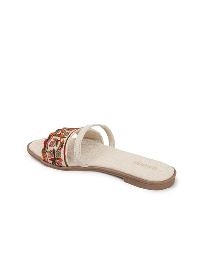 Dhiyona AK Cream-Coloured Embellished Open Toe Flats