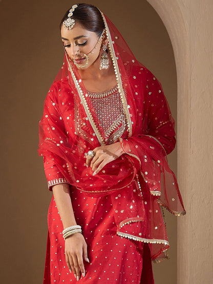 Dhiyona IE Women Embroidered Regular Kurta with Trousers & With Dupatta