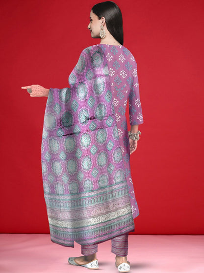 Dhiyona IE V-Neck Ethnic Motifs Printed Regular Pure Cotton Kurta Set