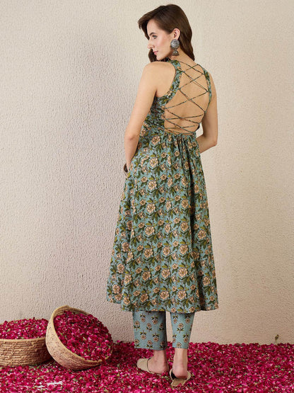 Dhiyona IE Printed Pure Cotton Straight Tunic With Trousers Co-Ords