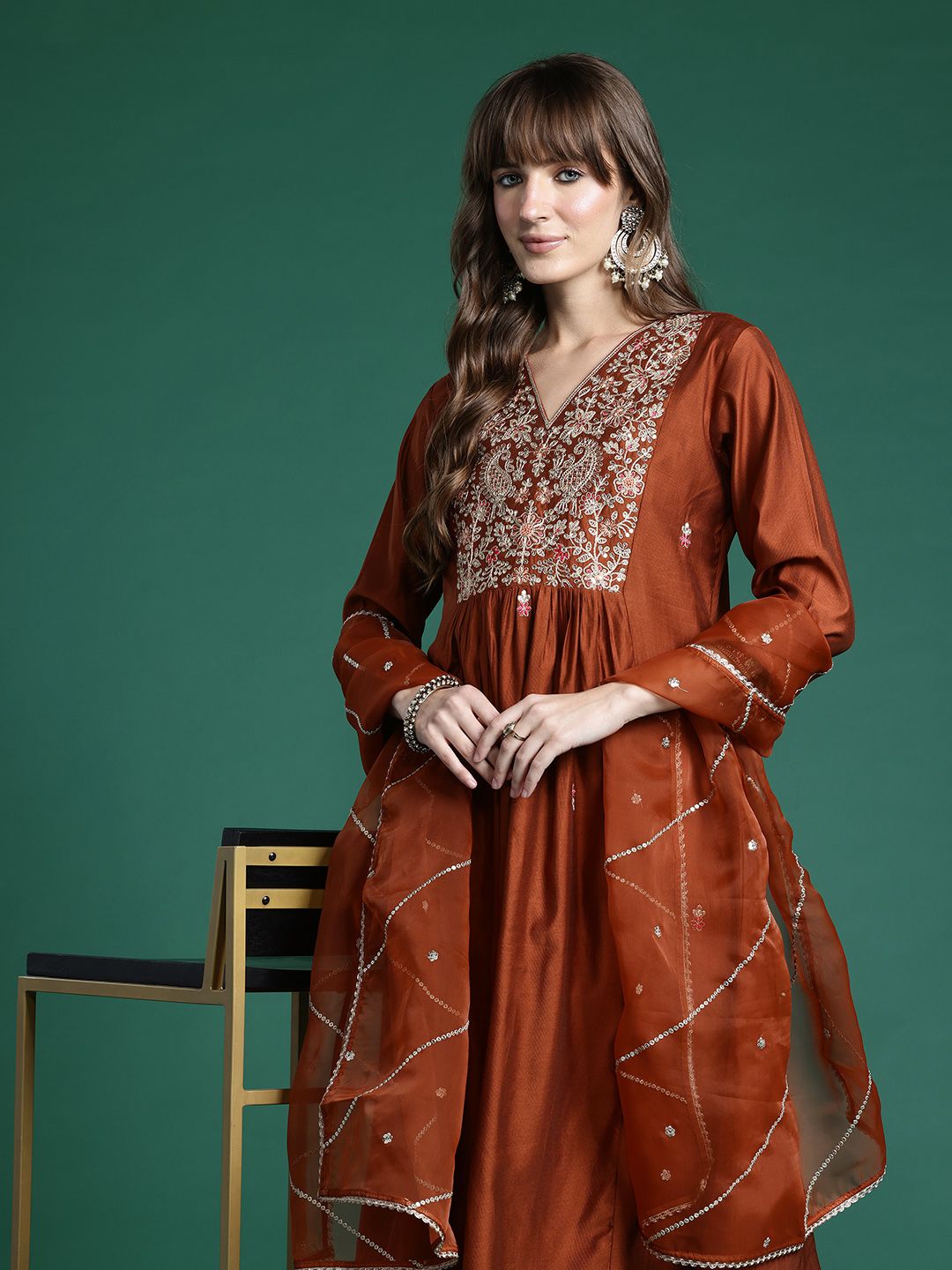 Ethnic Motifs Embroidered Kurta with Trousers & Dupatta