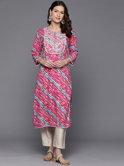 Dhiyona IE Women Leheriya Printed Thread Work Kurta