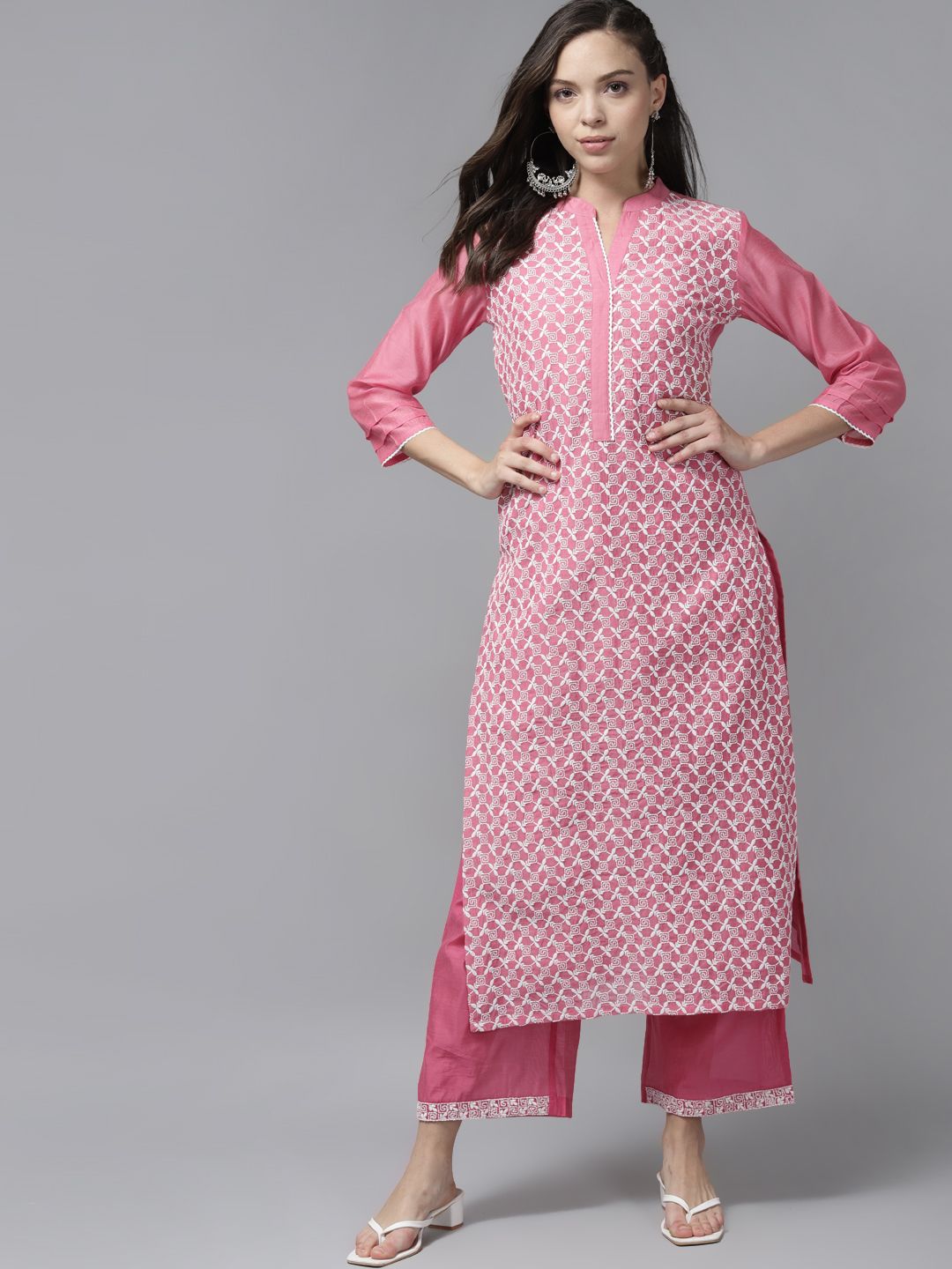 Women Pink Ethnic Motifs Embroidered Regular Kurta with Palazzos