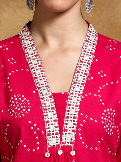 Dhiyona VA Women's Bandhani Printed Regular Kurta with Trousers & With Dupatta