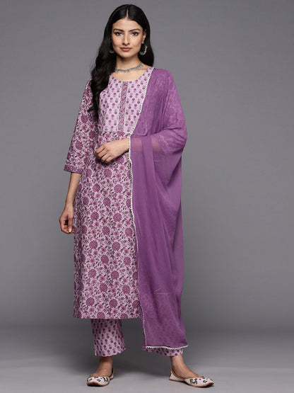 Dhiyona VA Women'sFloral Printed Gotta Patti Pure Cotton Kurta With Trousers & With Dupatta