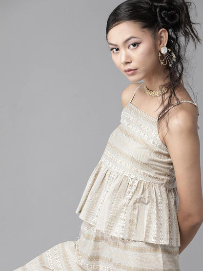 Dhiyona IE Women Printed Shoulder Straps Pure Cotton Top with Trousers