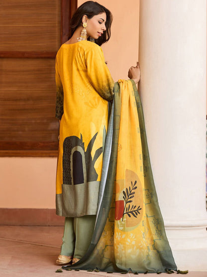 Dhiyona WP Geometric Embroidered Thread Work Straight Kurta With Trousers & Dupatta