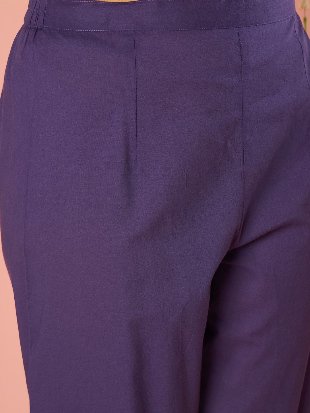 Floral Printed Round Neck Pure Cotton Anarkali With Trousers & Dupatta