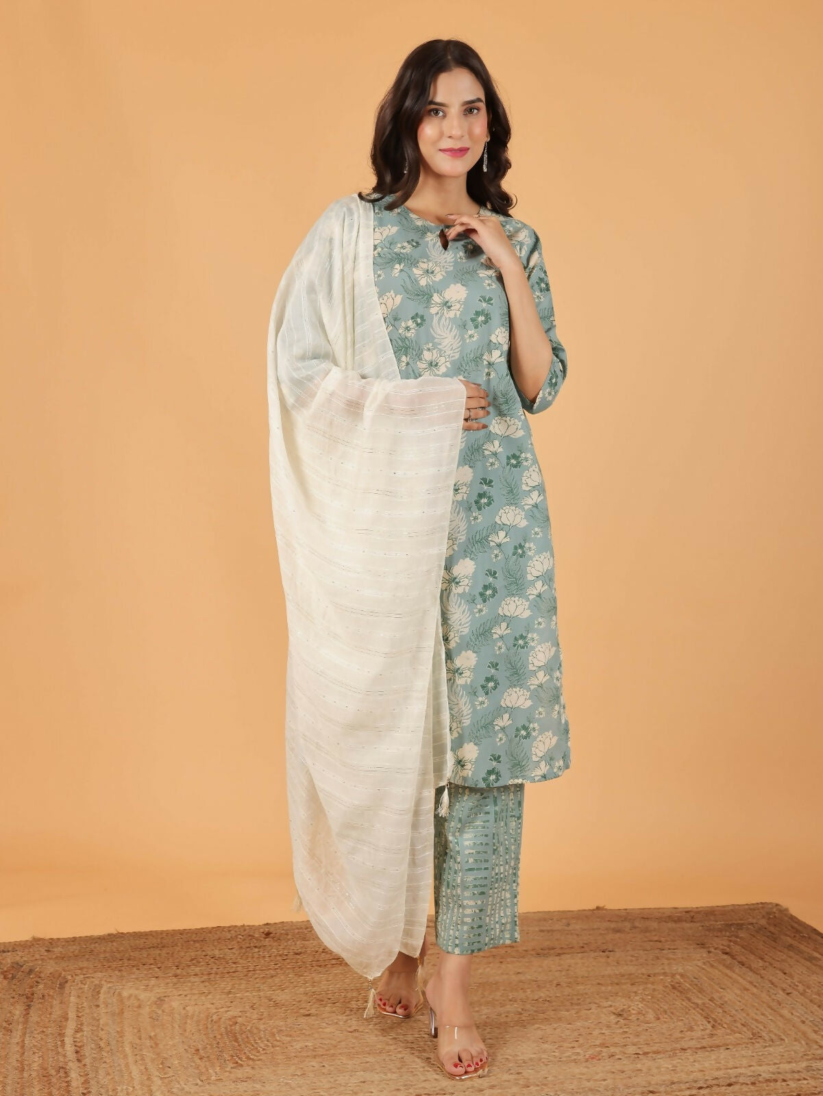 Women's Straight Soft Cotton Floral Print Women's Kurta - Green