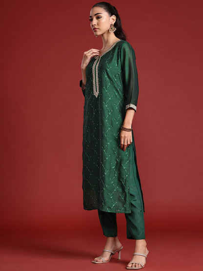 Dhiyona IE Floral Embroidered Sequinned Kurta With Trousers & Dupatta