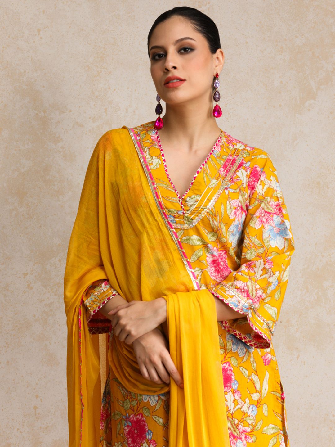Dhiyona VA Women's Ethnic Motifs Printed Regular Beads and Stones Pure Cotton Kurta with Trousers & With Dupatta