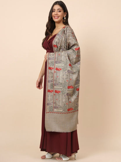 Dhiyona PA Ethnic Motifs Embroidered Woolen Shawl