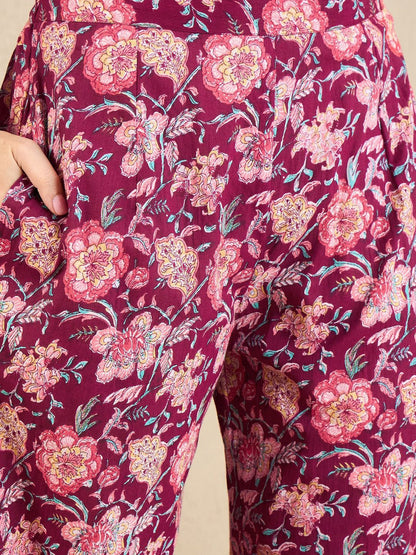 Dhiyona IE Floral Embroidered Notch Neck Thread Work Straight Kurta With Palazzos & Dupatta