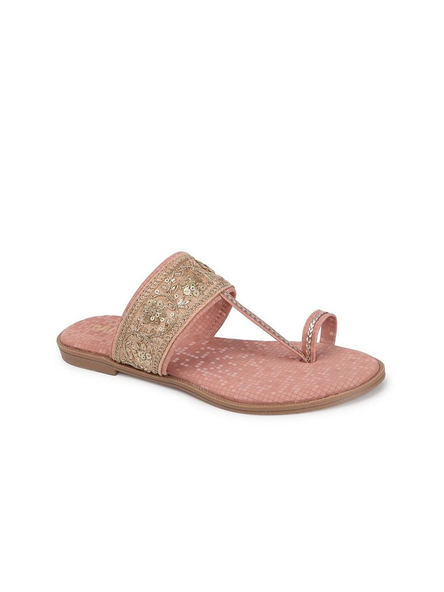 Dhiyona AK Peach-Coloured Embellished One Toe Flats