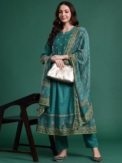 Dhiyona IE Ethnic Motifs Embroidered Pure Cotton Kurta with Trousers & With Dupatta
