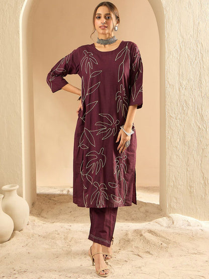 Dhiyona IE Women Floral Embroidered Regular Thread Work Pure Cotton Kurta with Trousers