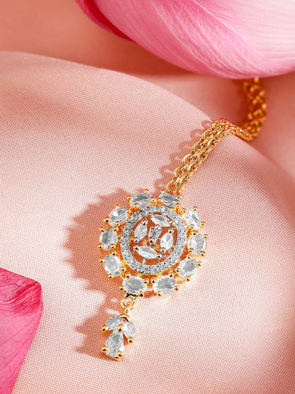 Dhiyona RJ Women's 18K Gold-Plated White Cubic Zirconia Studded Maang Tikka Head Jewellery