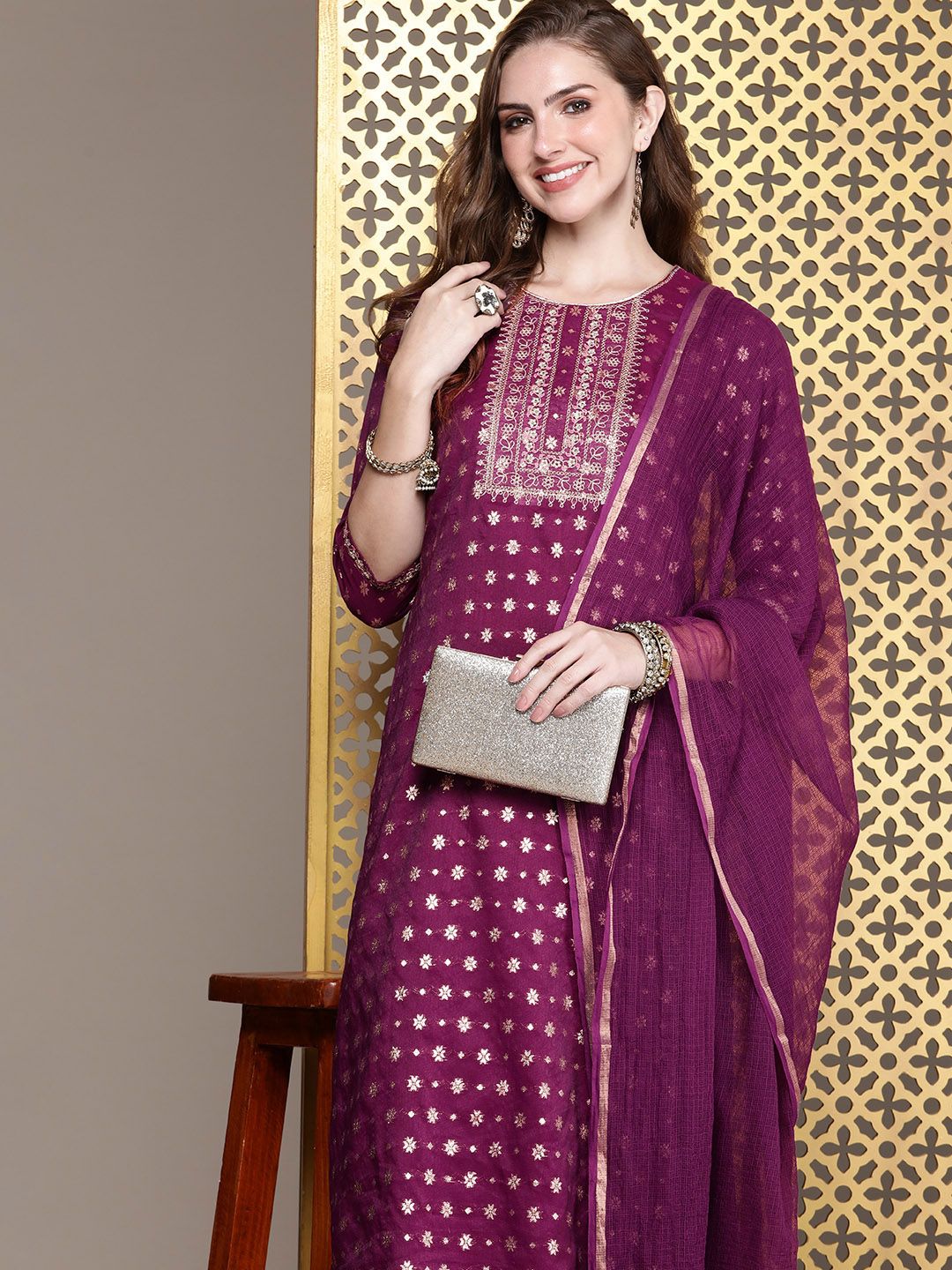 Dhiyona PD Women Women Jashn Ethnic Motifs Yoke Design Kurta with Salwar & Dupatta