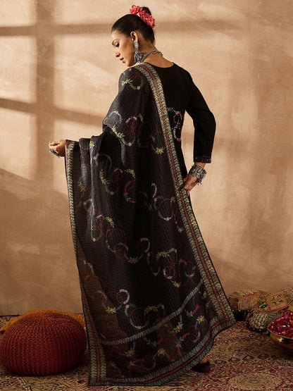 Dhiyona IE Women Floral Embroidered Regular Thread Work Kurta with Trousers & With Dupatta