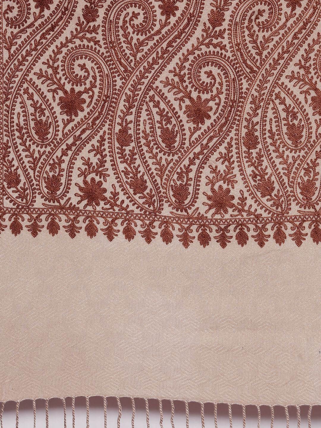 Dhiyona PA Women Beige & Brown Paisley Aari Embroidered Shawl