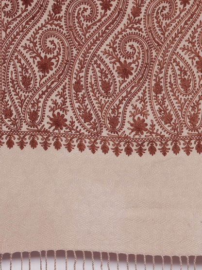 Dhiyona PA Women Beige & Brown Paisley Aari Embroidered Shawl