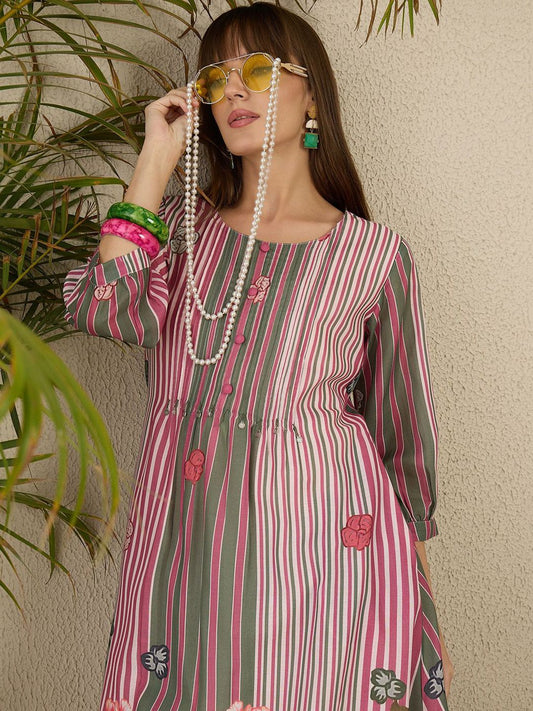 Dhiyona IE Floral Printed Pure Cotton Kurta With Trousers