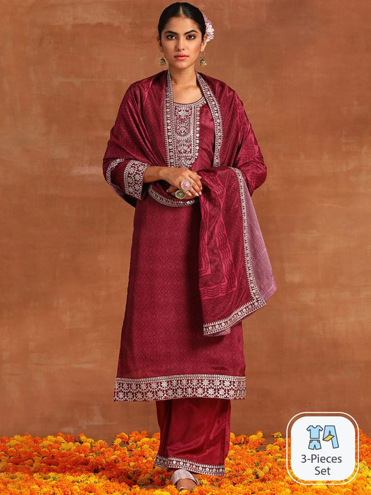 Dhiyona IE Ethnic Motifs Printed Sequinned Detail Straight Kurta & Palazzos With Dupatta