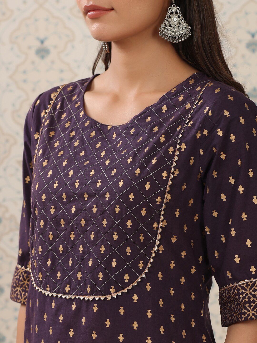 Dhiyona OD  Purple Floral Printed Pure Cotton Kurta With Sharara & Dupatta