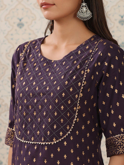 Dhiyona OD  Purple Floral Printed Pure Cotton Kurta With Sharara & Dupatta