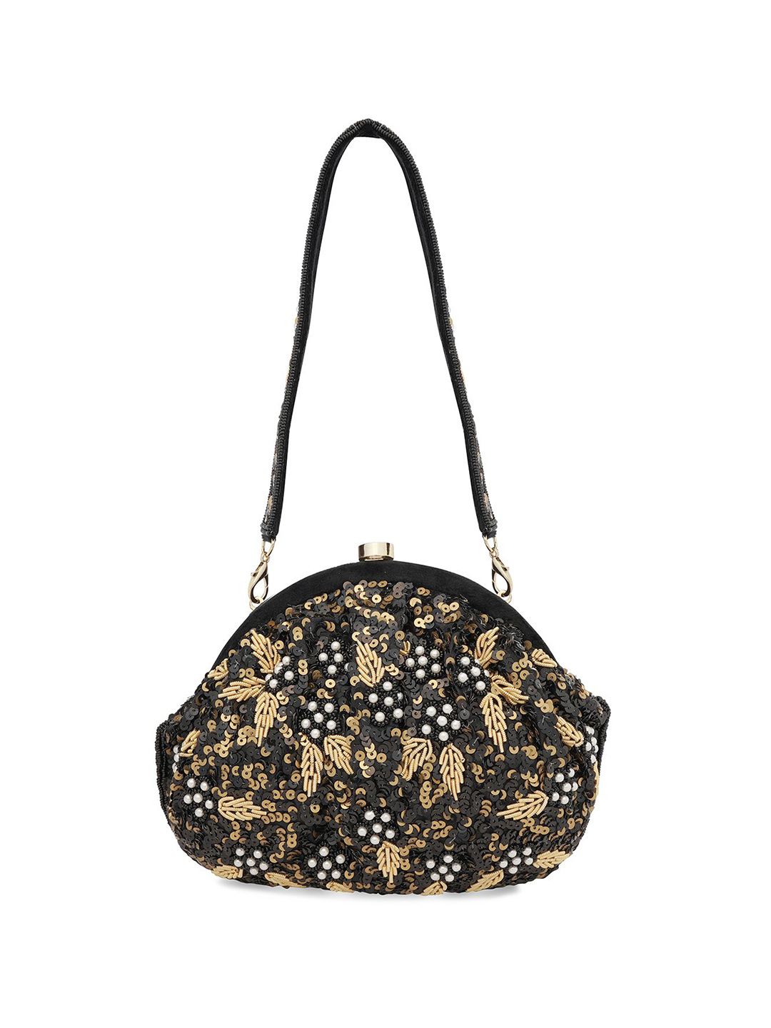 Dhiyona NR Embroidered Embellished Half Moon Clutch