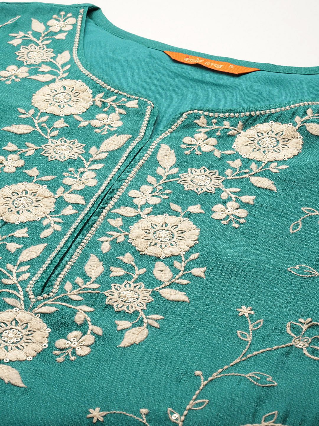 Dhiyona IE Floral Embroidered Thread Work Kurta With Trousers & Dupatta