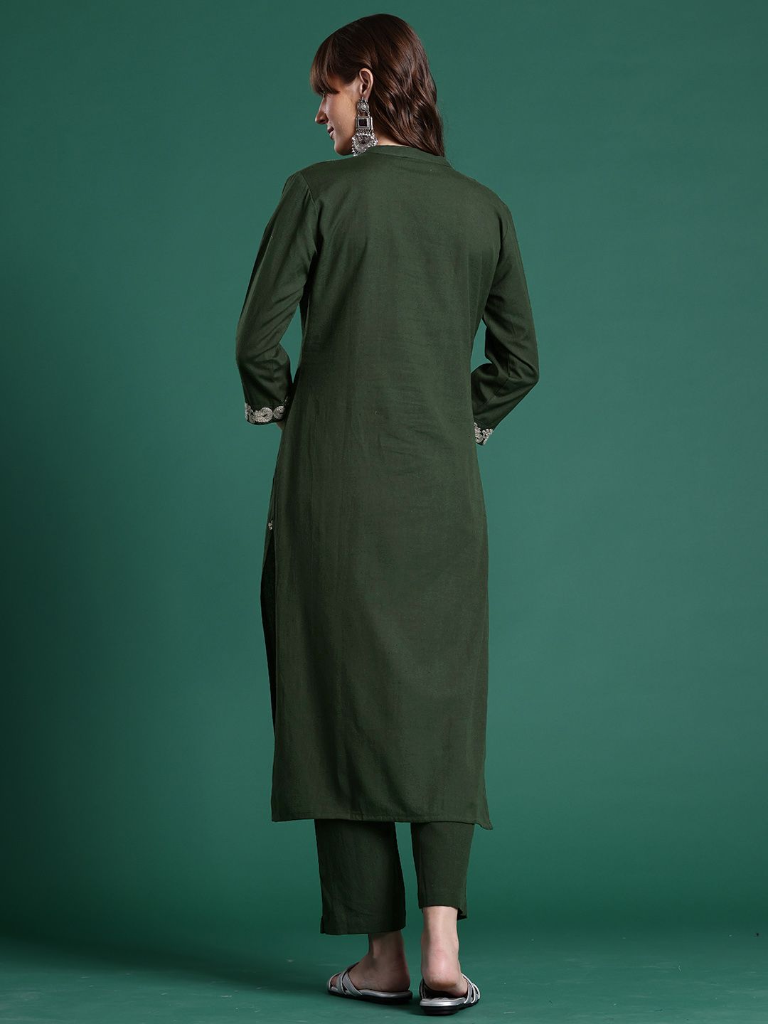 Floral Embroidered Thread Work Pure Cotton Kurta & Trousers