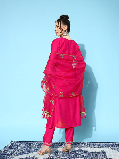 Dhiyona SN Women's Floral Yoke Design Regular Kurta with Trousers & With Dupatta