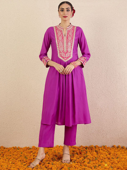 Women Solid Embroidered Kurta with Pyjama