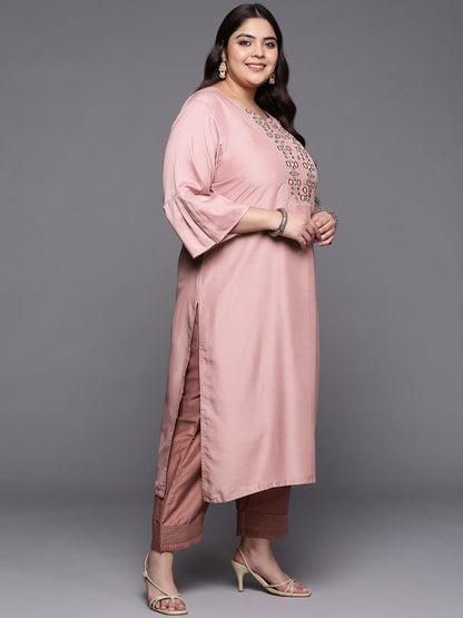 Dhiyona VA Women's Floral Yoke Design Plus Size Kurta with Trousers & With Dupatta