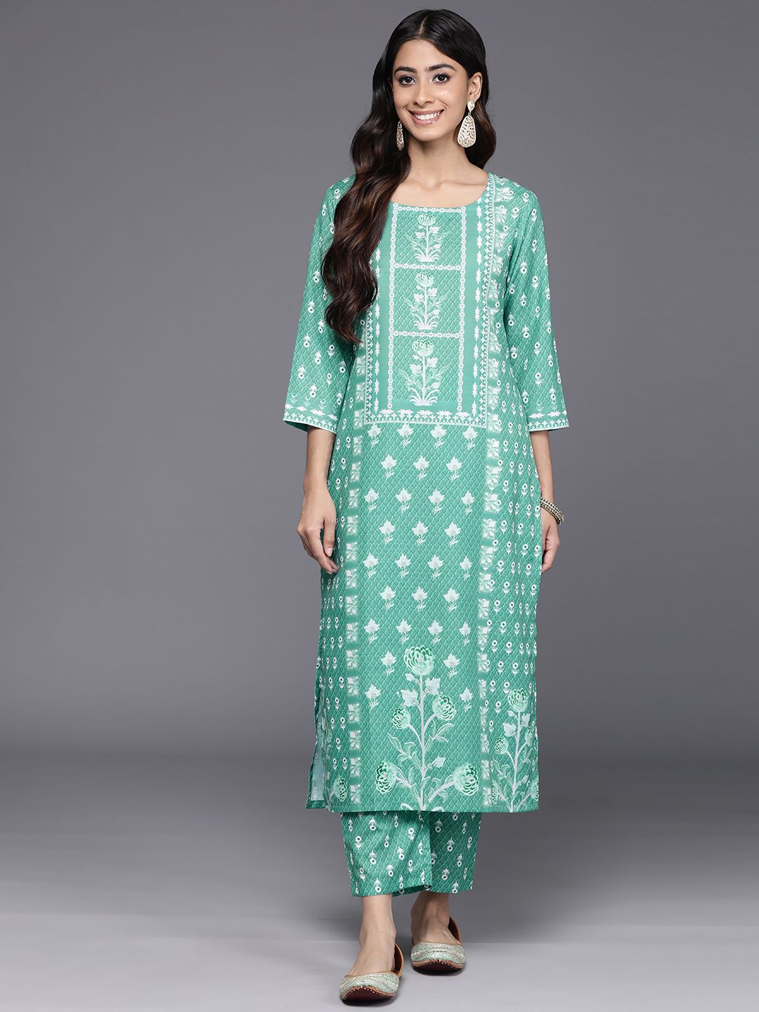 Dhiyona VA Women's Floral Printed Regular Kurta with Trousers
