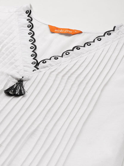 Floral Printed Pleated Mirror Work Pure Cotton Kurta with Palazzos