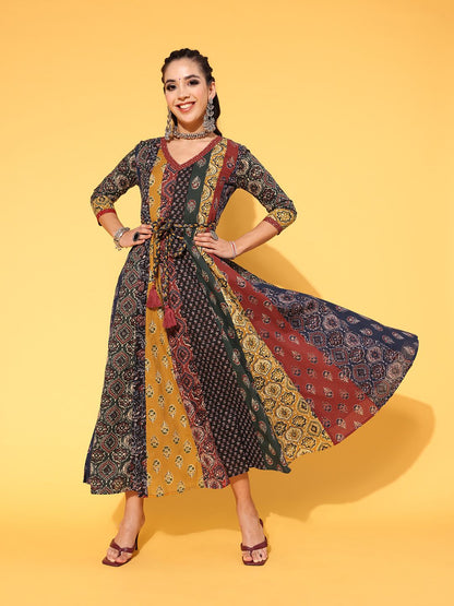 Dhiyona AY Women's Red Floral Swirling Volume Dress