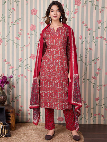 Dhiyona OD  Floral Printed Regular Pure Cotton Kurta with Trousers & Dupatta