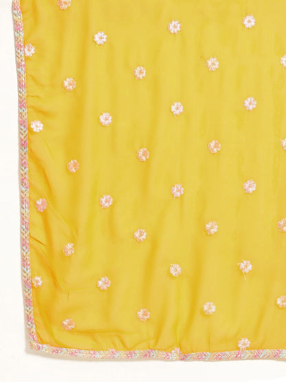 Dhiyona PD Women Women Floral Embroidered Sequined Jashn Kurta With Sharara & Dupatta