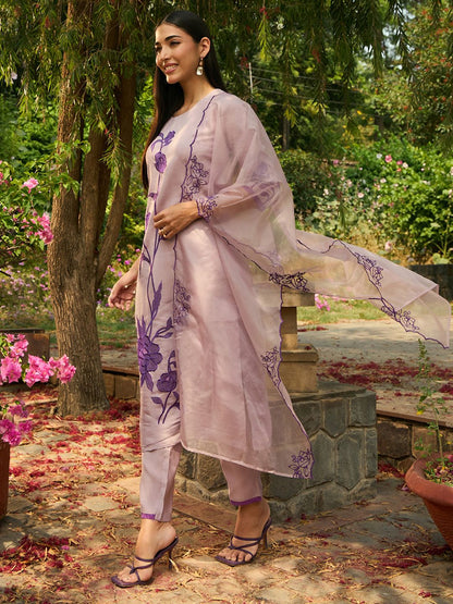 Dhiyona IE Women Floral Embroidered Regular Thread Work Kurta with Trousers & With Dupatta
