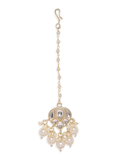 Dhiyona RJ Women's Gold-Plated Beaded Kundan Studded & Beaded Maang Tikka