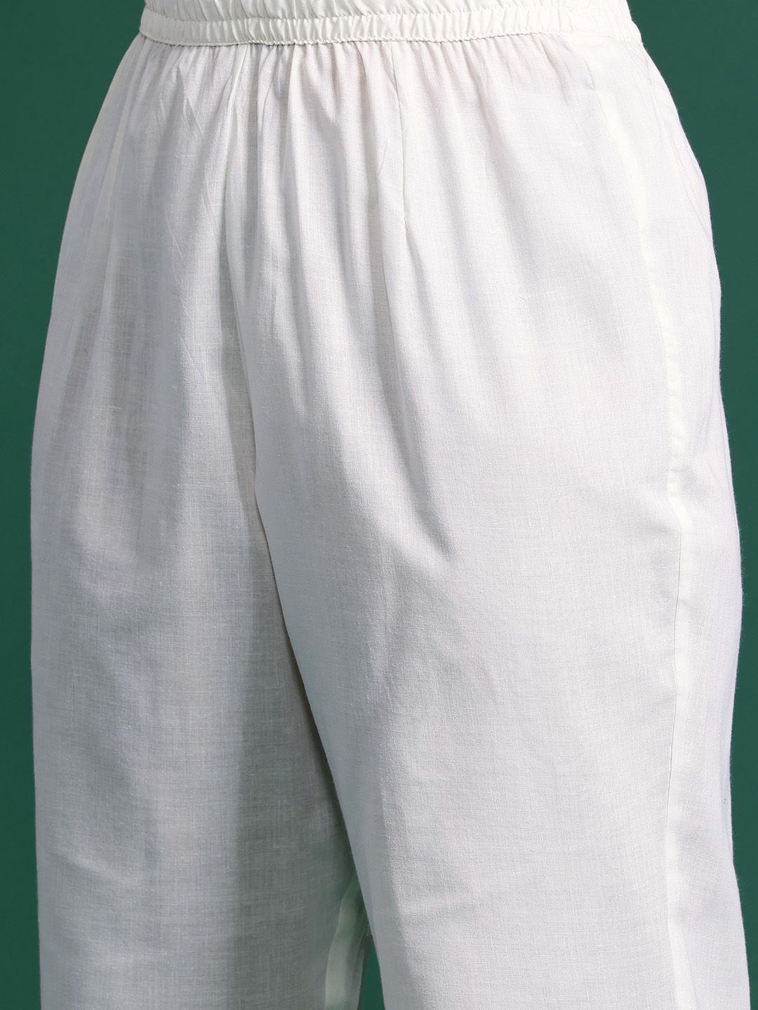 Plus Size Floral Embroidered Panelled Mirror Work Pure Cotton Kurta Set