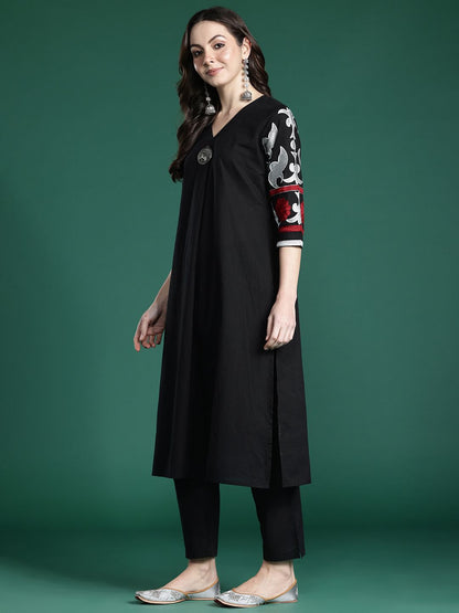 Dhiyona IE Floral Embroidered Pure Cotton Kurta with Trousers