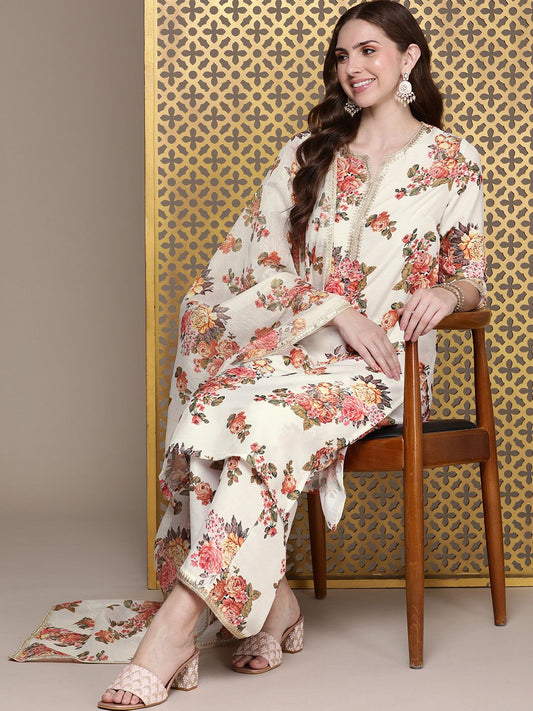 Dhiyona PD Women Women Floral Printed Gotta Patti Kurta with Palazzos & Dupatta