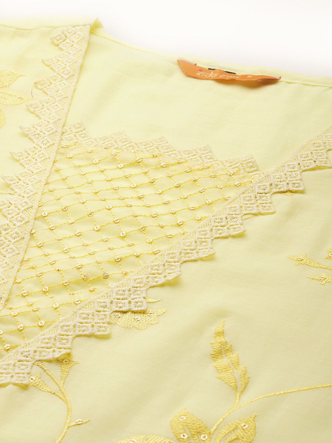 Dhiyona IE Floral Embroidered Thread Work Pure Cotton Kurta With Trousers & Dupatta