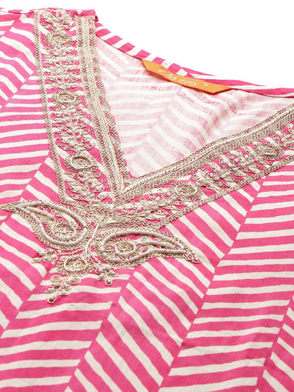 Chevron Printed Zari Pure Cotton Kurta with Trousers & With Dupatta