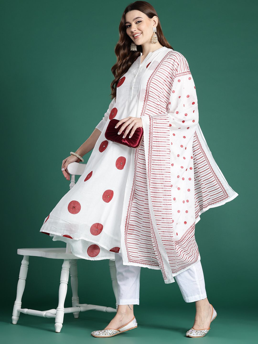 Printed Panelled Sequinned Pure Cotton Kurta with Trousers & With Dupatta