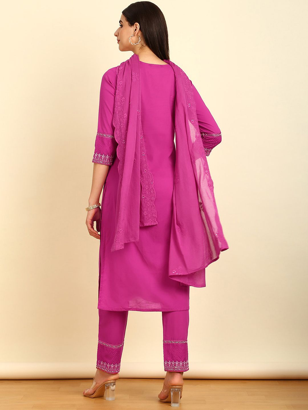 Dhiyona SO Women's Straight Pure Cotton Kurta With Trousers & Dupatta